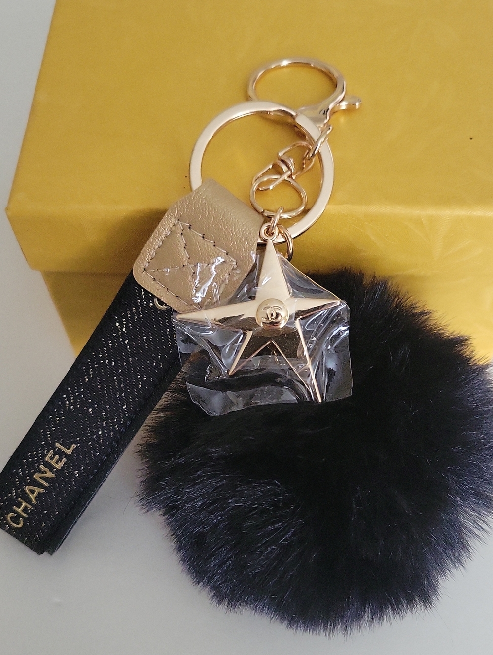 CHANEL Black Gold Ribbon & Star CHARM